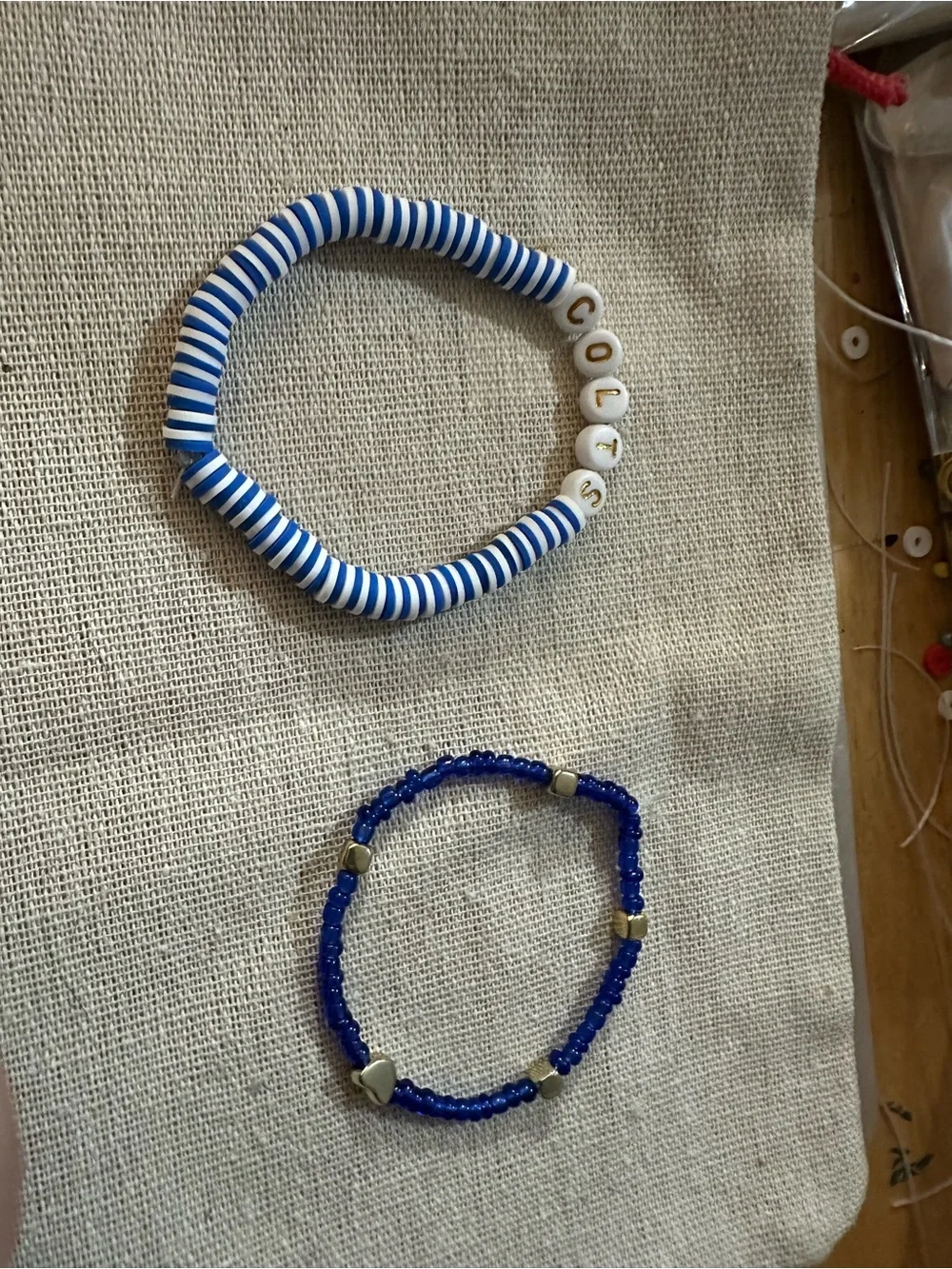 Blue Beaded Bracelet with Gold Heart Accent -